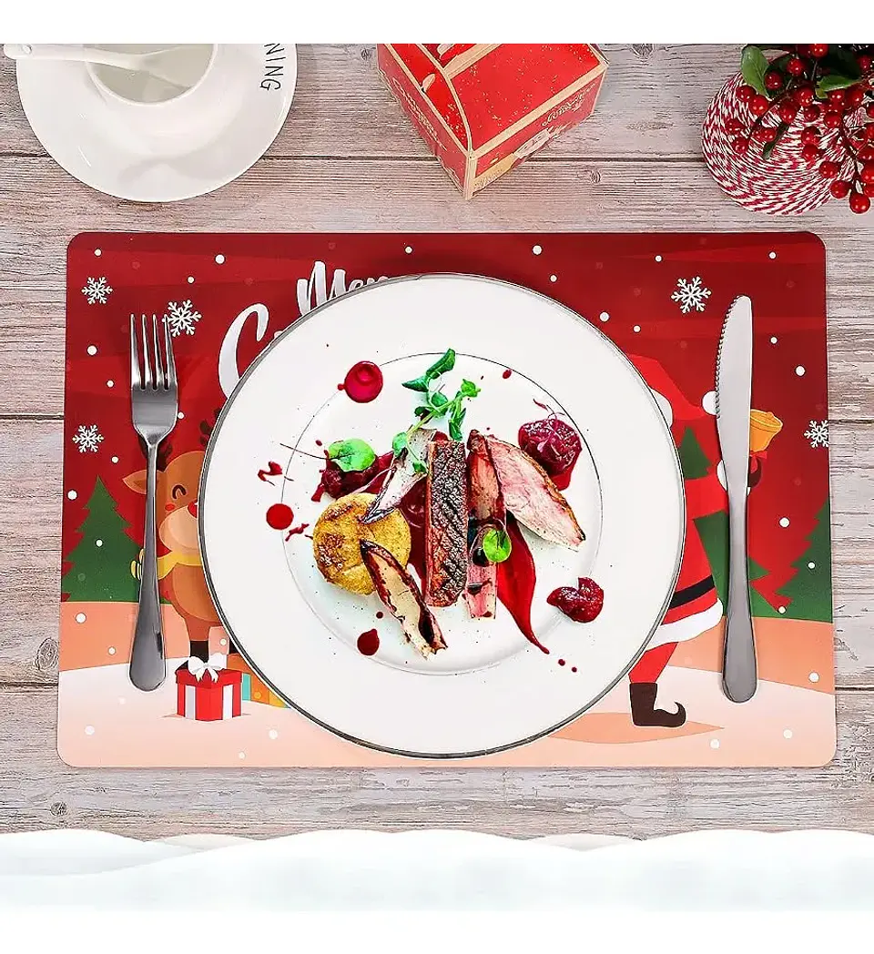Set 6 Individuales De Mesa Rectangular Navidad Con Portavaso 2