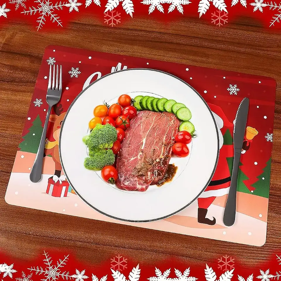 Set 6 Individuales De Mesa Rectangular Navidad Con Portavaso 3