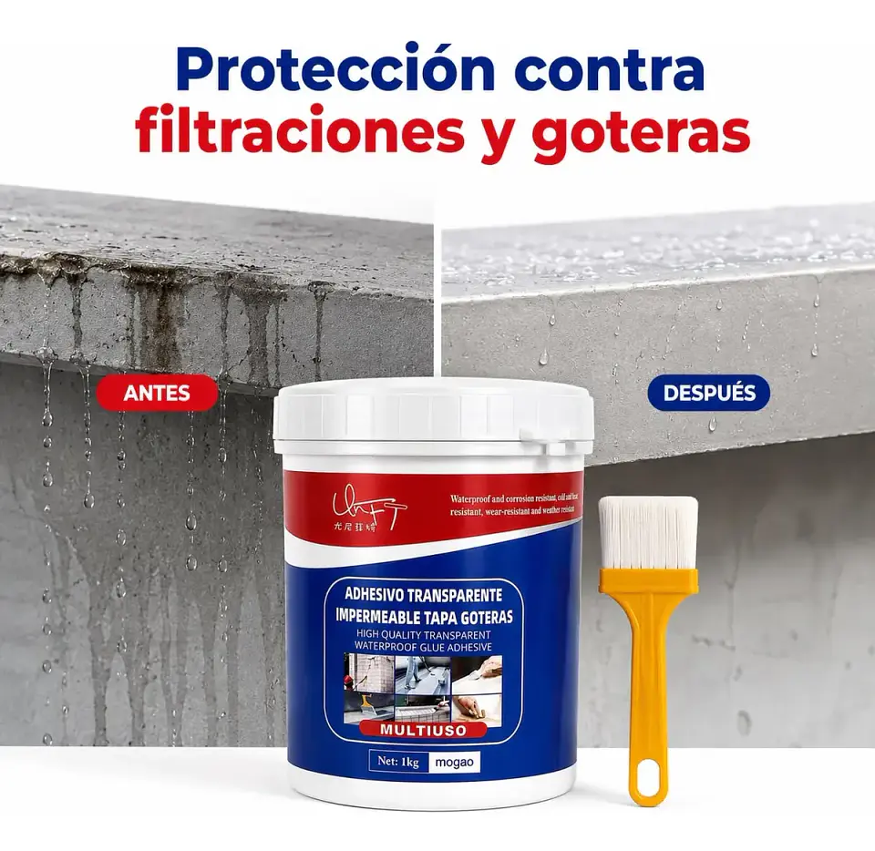 Sellador Impermeable Transparente 1kg Tapagoteras + Brocha 4