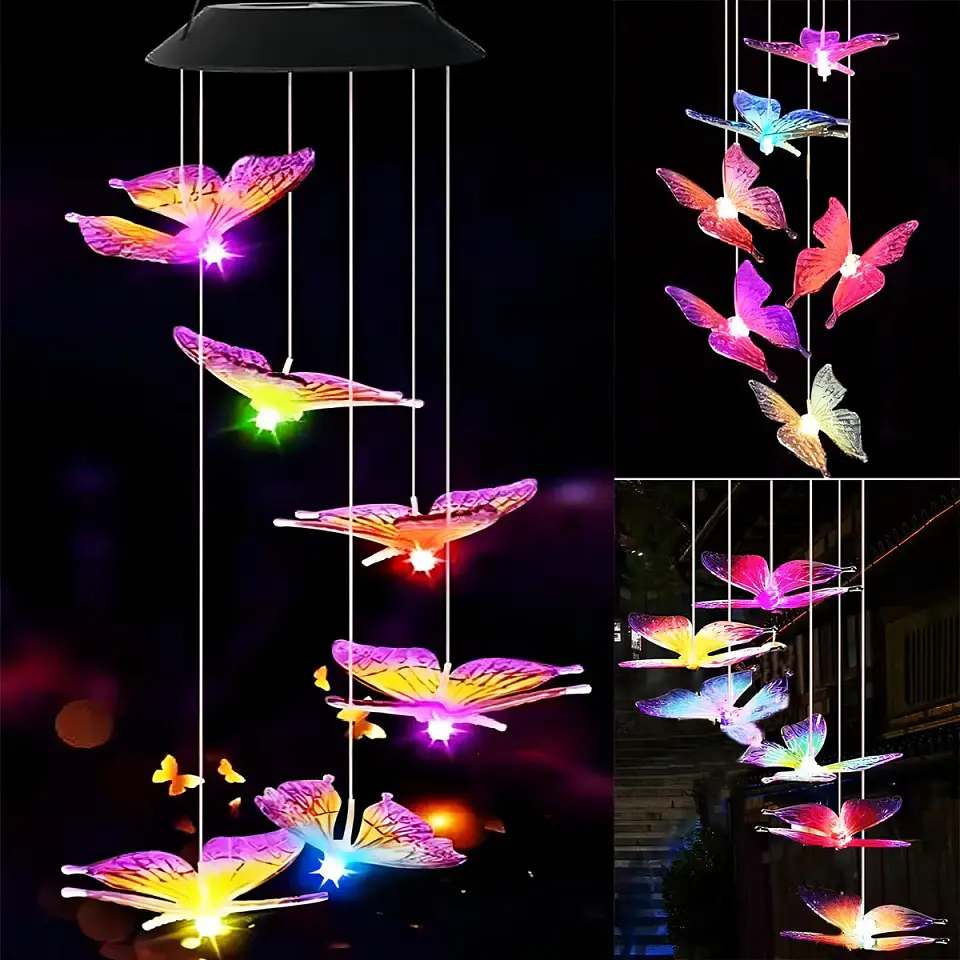 Campana de Viento Solar LED Mariposa Multicolor para Jardín 1