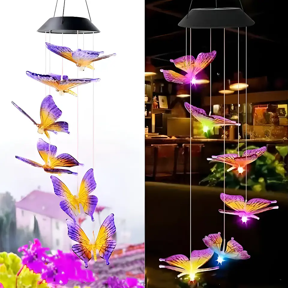 Campana de Viento Solar LED Mariposa Multicolor para Jardín 2