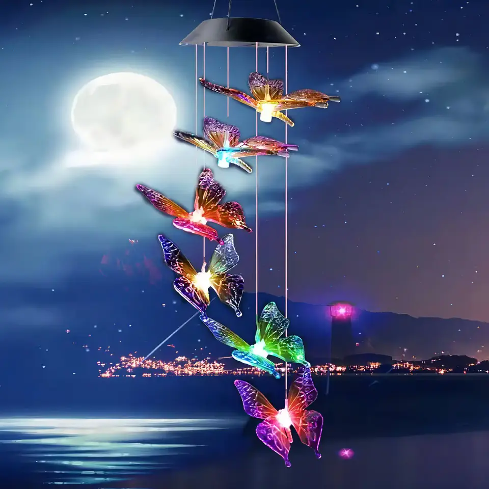 Campana de Viento Solar LED Mariposa Multicolor para Jardín 3