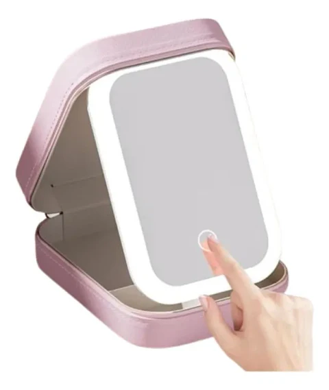 Cosmetiquero Organizador Portátil Con Espejo Y Luz Led Mini