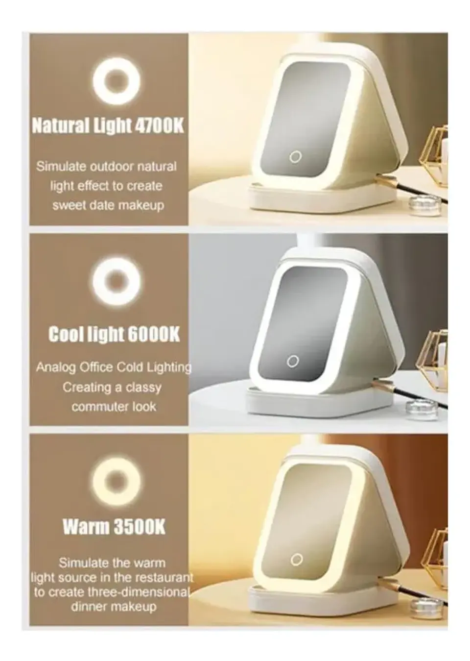 Cosmetiquero Organizador Portátil Con Espejo Y Luz Led Mini 4