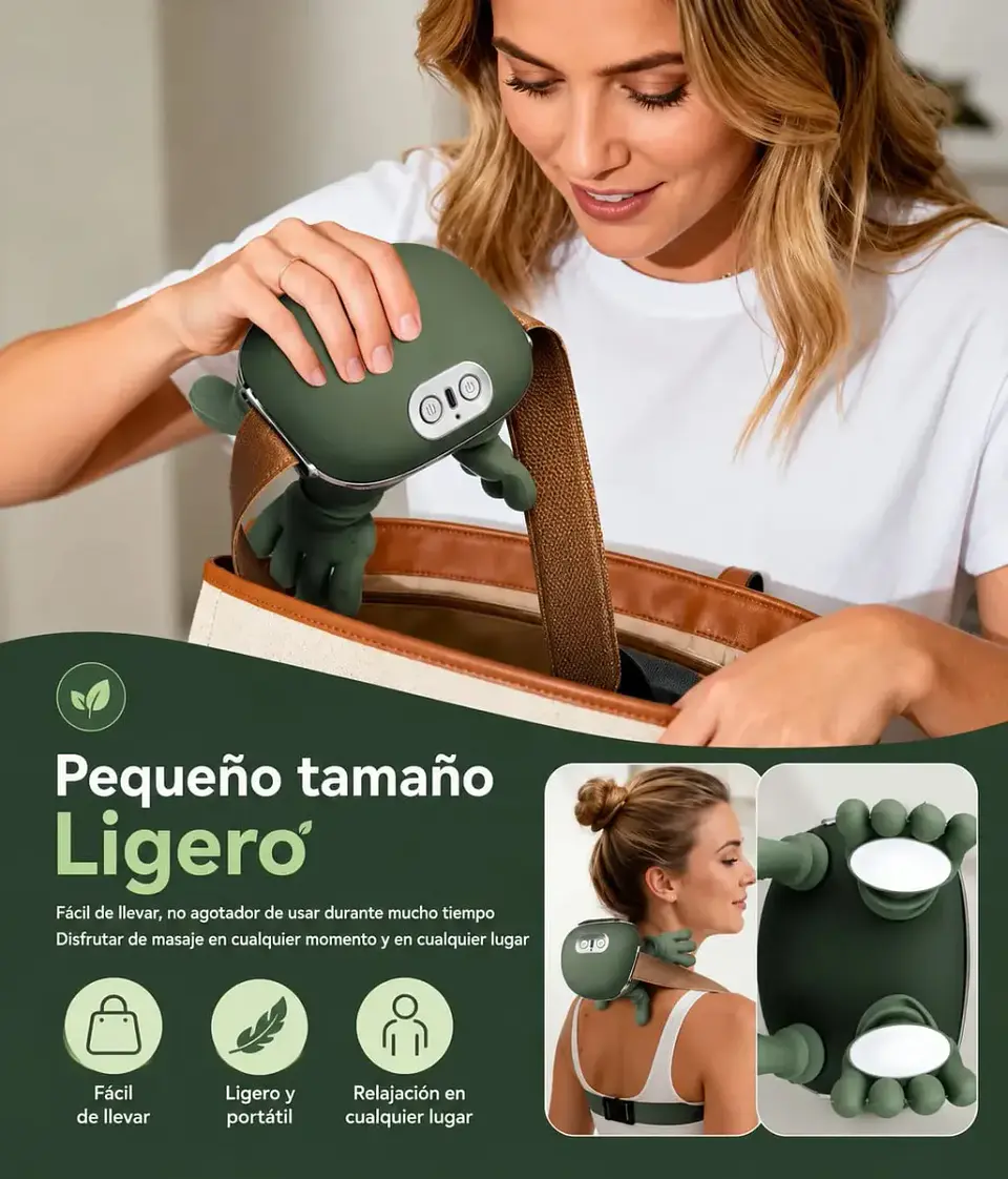 Masajeador Cuello Y Hombros Shiatsu Con Calor Recargable Verde Musgo 4