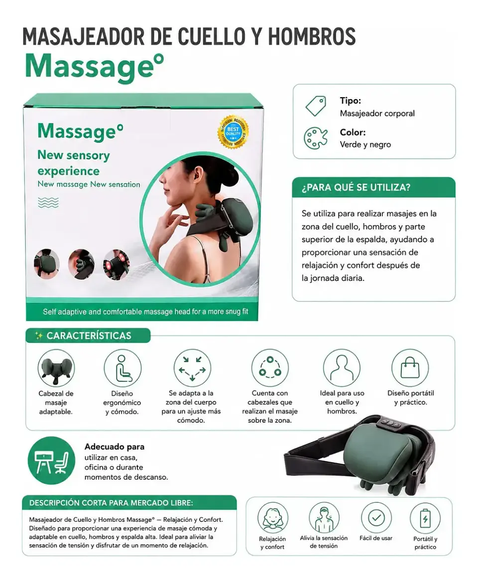 Masajeador Cuello Y Hombros Shiatsu Con Calor Recargable Verde Musgo 5