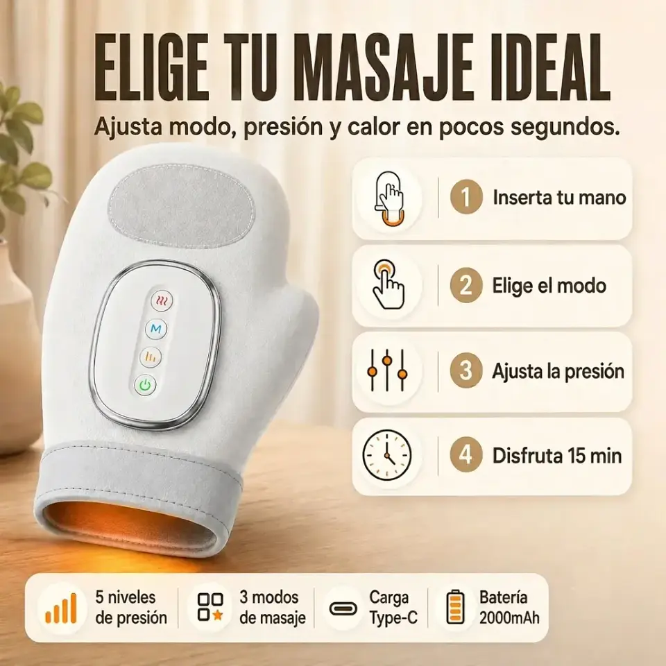 Masajeador Mano Muñeca Con Calor Guante Eléctrico Portátil Gris 4