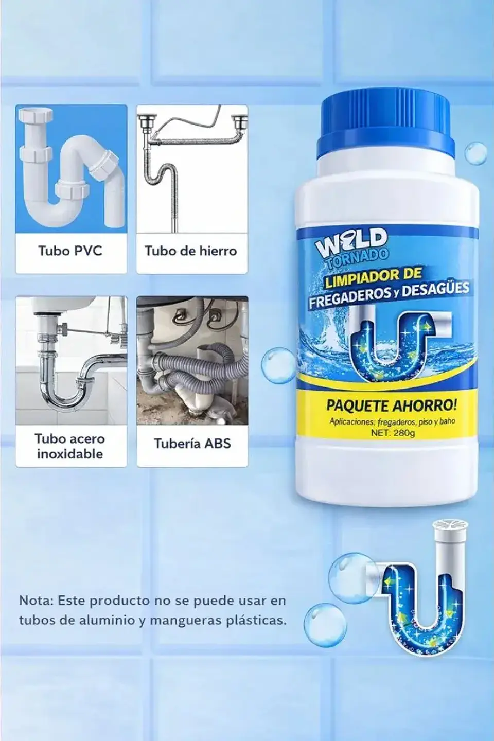 Limpiador De Drenaje Wild Tornado Destapador Fregadero 216gr 3