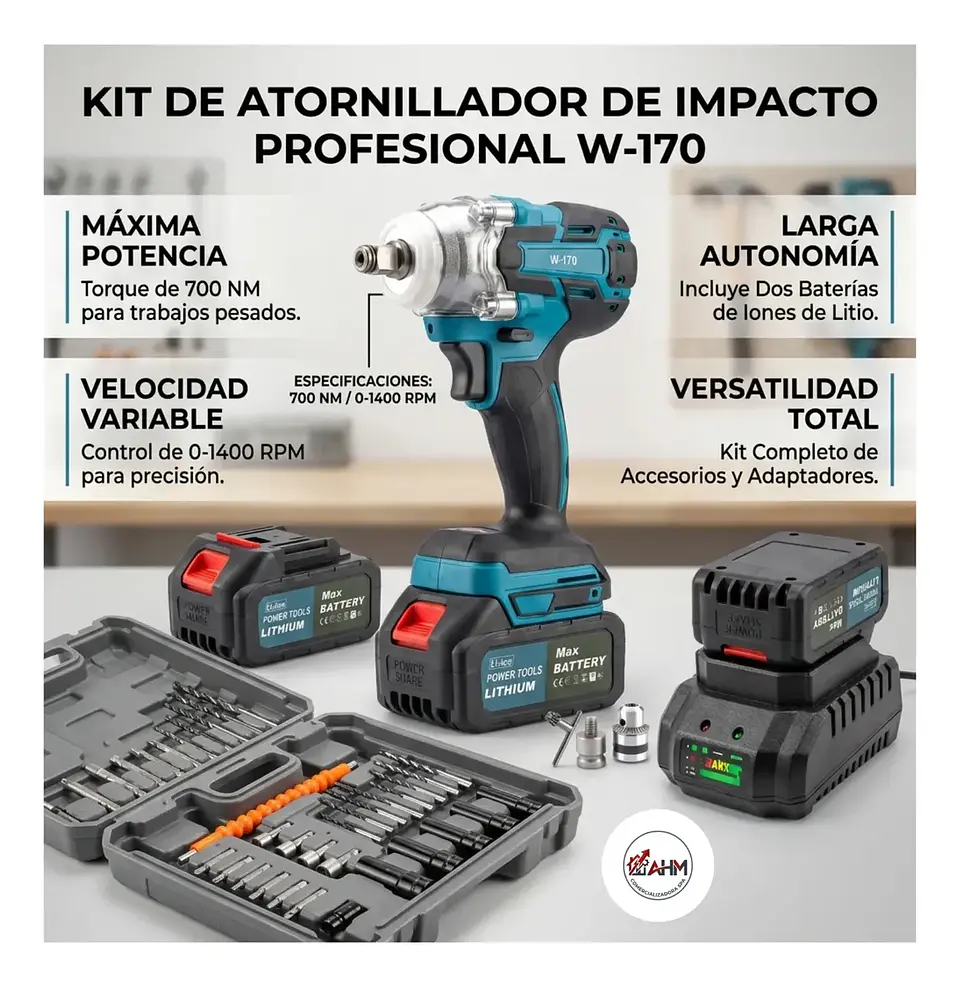 Taladro Impacto 700 Nm 2 Baterías Adaptador Taladro 21v 2
