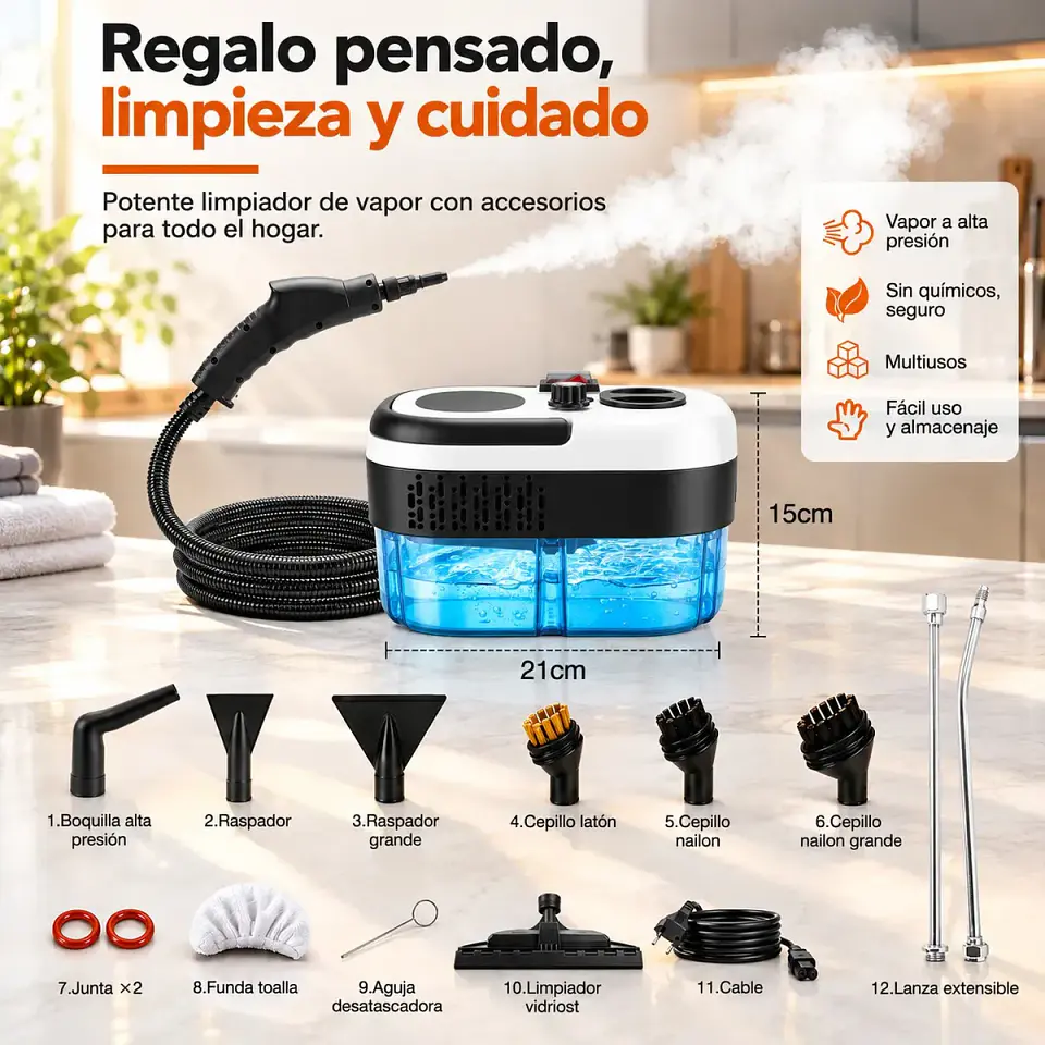 Limpiador A Vapor Portátil De 2500 W Multifuncional 1.2l 3