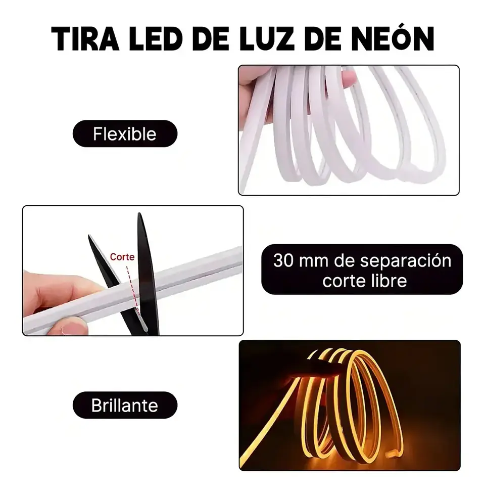 Tira de Luz Led Neón Rgb Bluetooth 5 M Con Control Y App Brillo 3