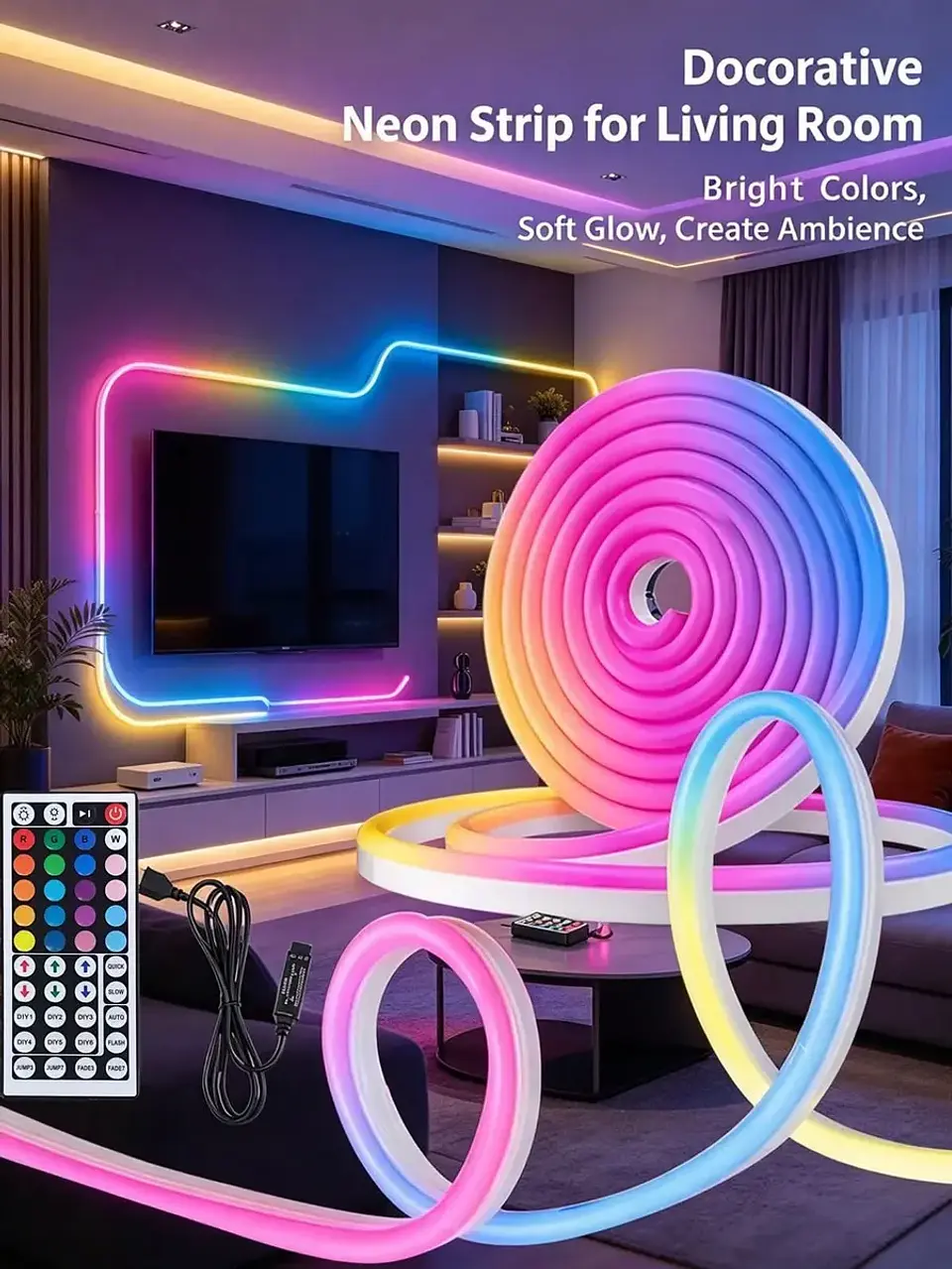 Tira de Luz Led Neón Rgb Bluetooth 5 M Con Control Y App Brillo 1