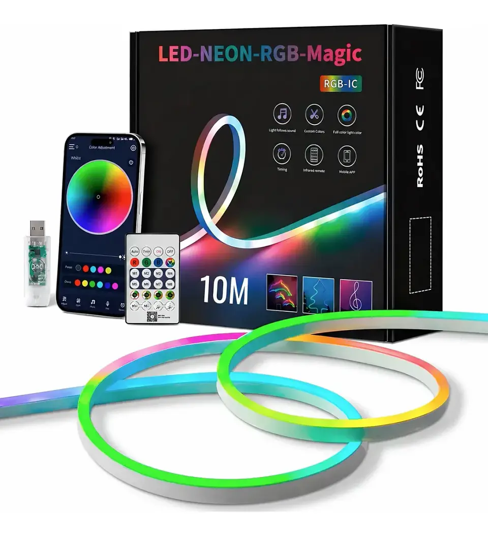 Tira de Luz Led Neón Rgb Bluetooth 5 M Con Control Y App Brillo 5