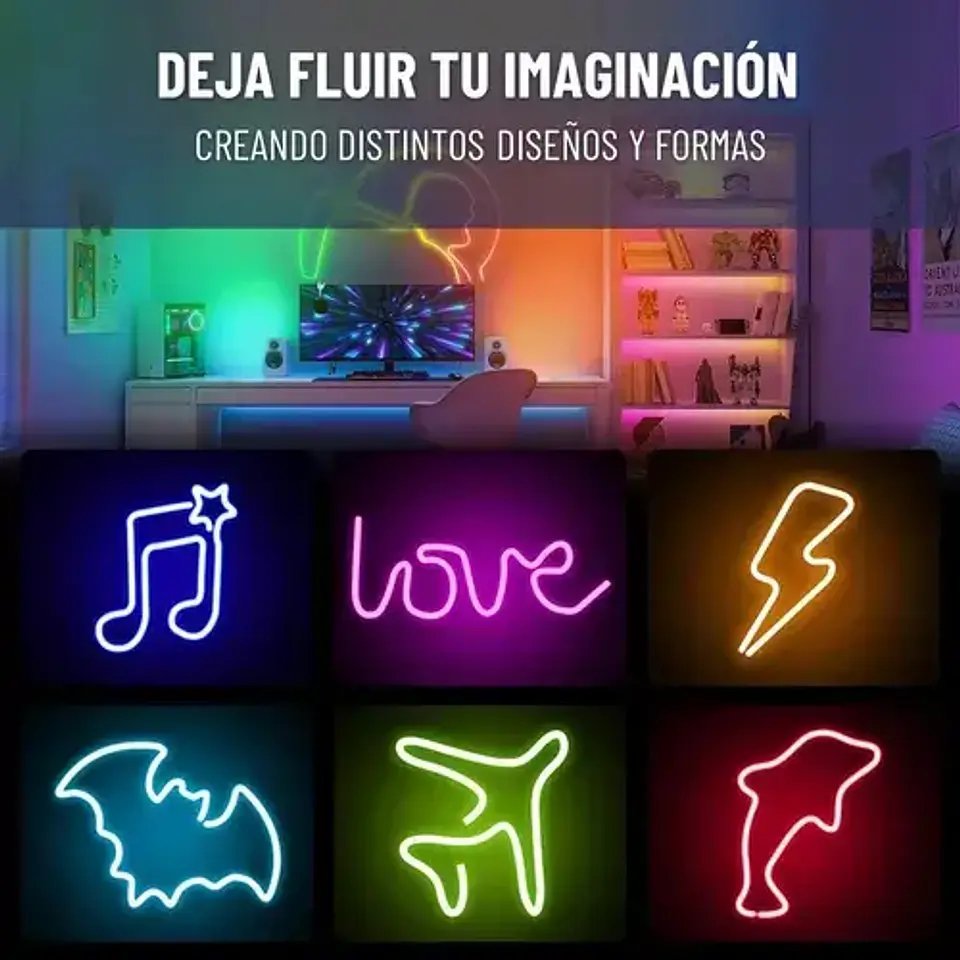 Tira de Luz Led Neón Rgb Bluetooth 5 M Con Control Y App Brillo 6