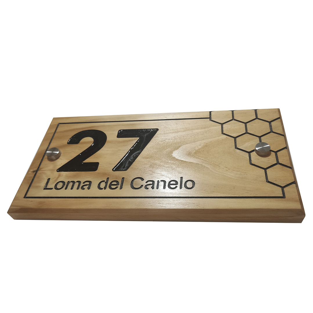 Número para casa de madera Panal - Letrero para casas 2