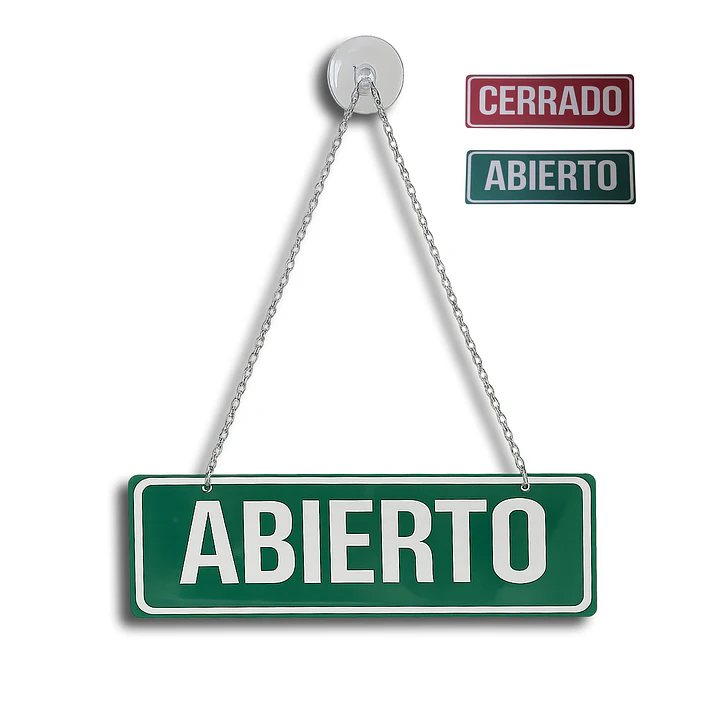 Letrero Colgante Abierto Cerrado Con Ventosa Y Cadena 1