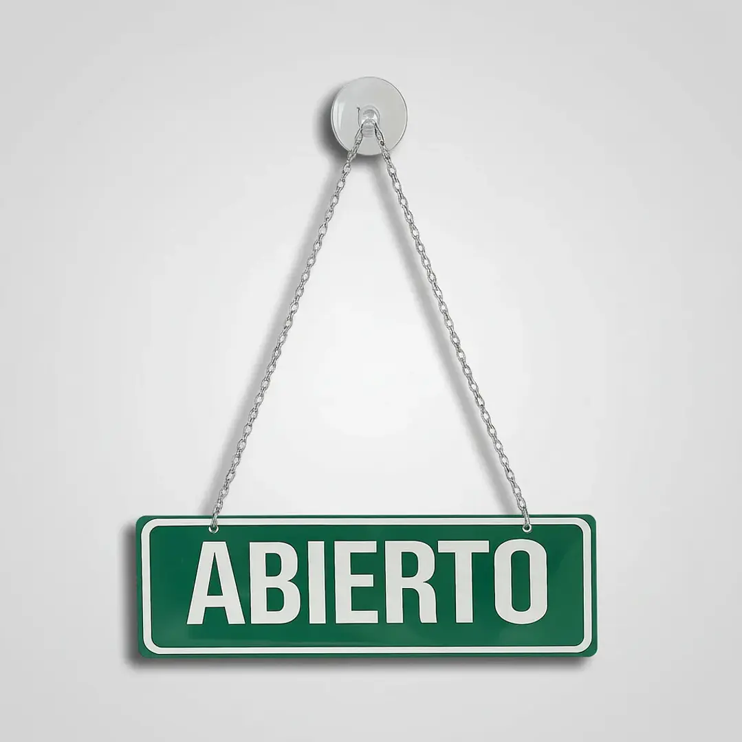 Letrero Colgante Abierto Cerrado Con Ventosa Y Cadena 3