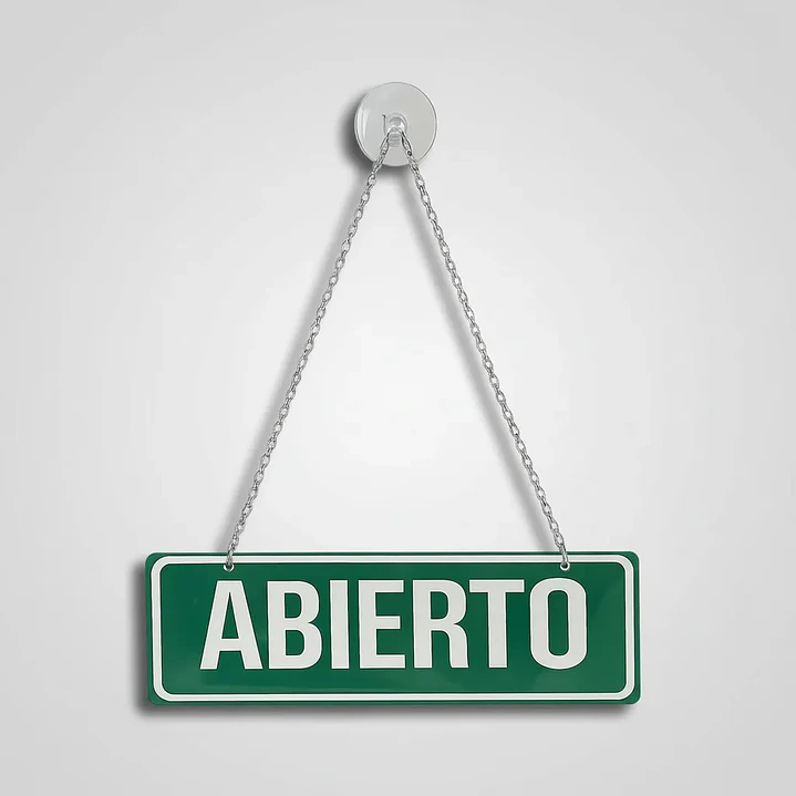 Letrero Colgante Abierto Cerrado Con Ventosa Y Cadena 3