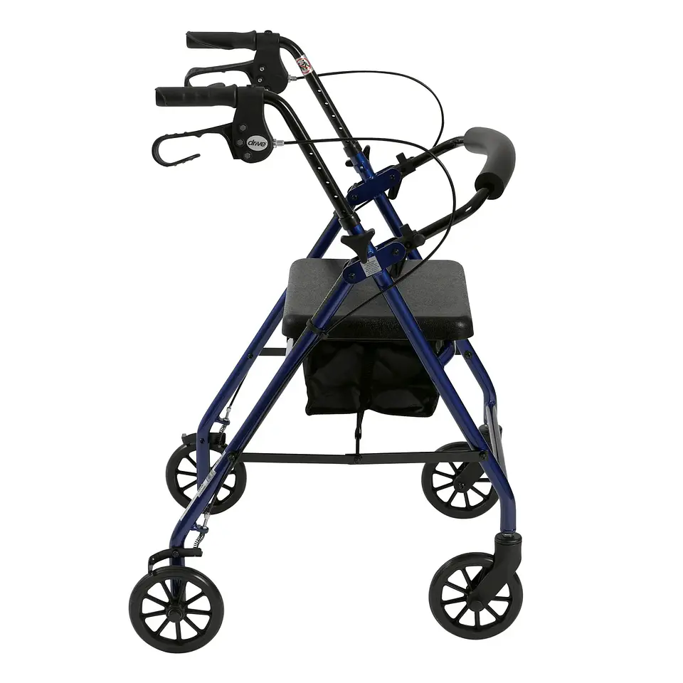 Caminador Drive Medical de 4 ruedas plegables con descansa pies, respaldo extraíble plegable y asiento acolchado, azul. 3