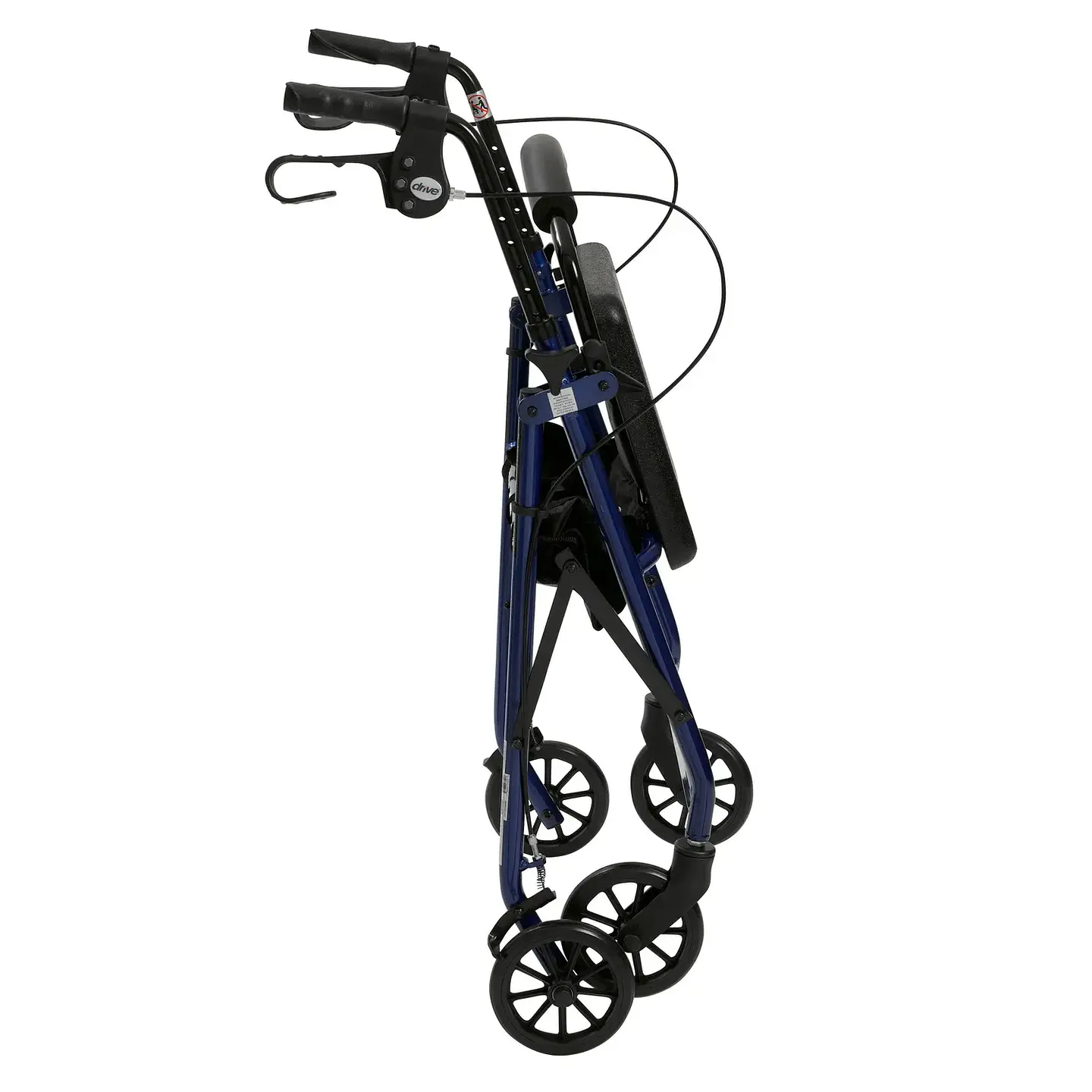 Caminador Drive Medical de 4 ruedas plegables con descansa pies, respaldo extraíble plegable y asiento acolchado, azul. 5