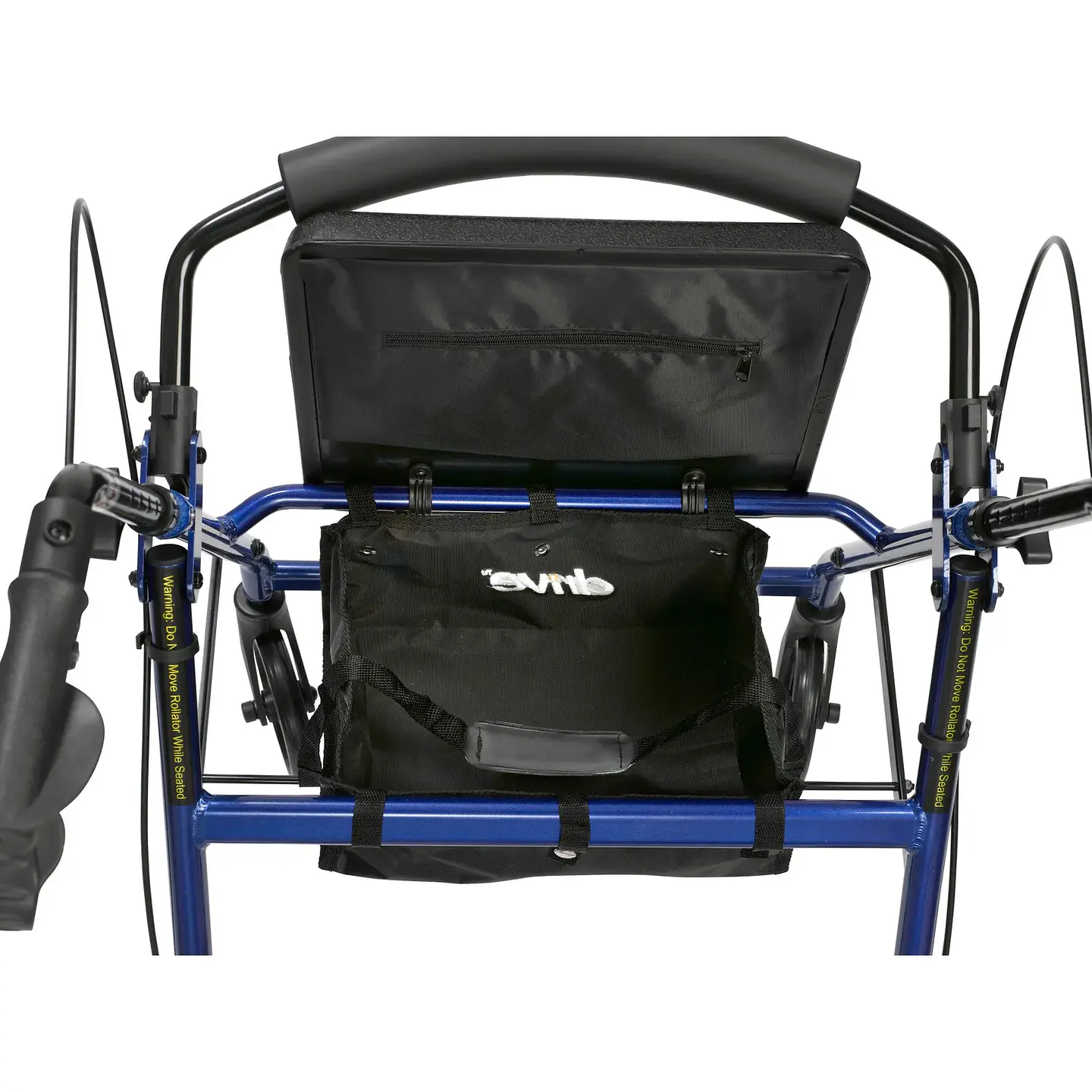 Caminador Drive Medical de 4 ruedas plegables con descansa pies, respaldo extraíble plegable y asiento acolchado, azul. 4