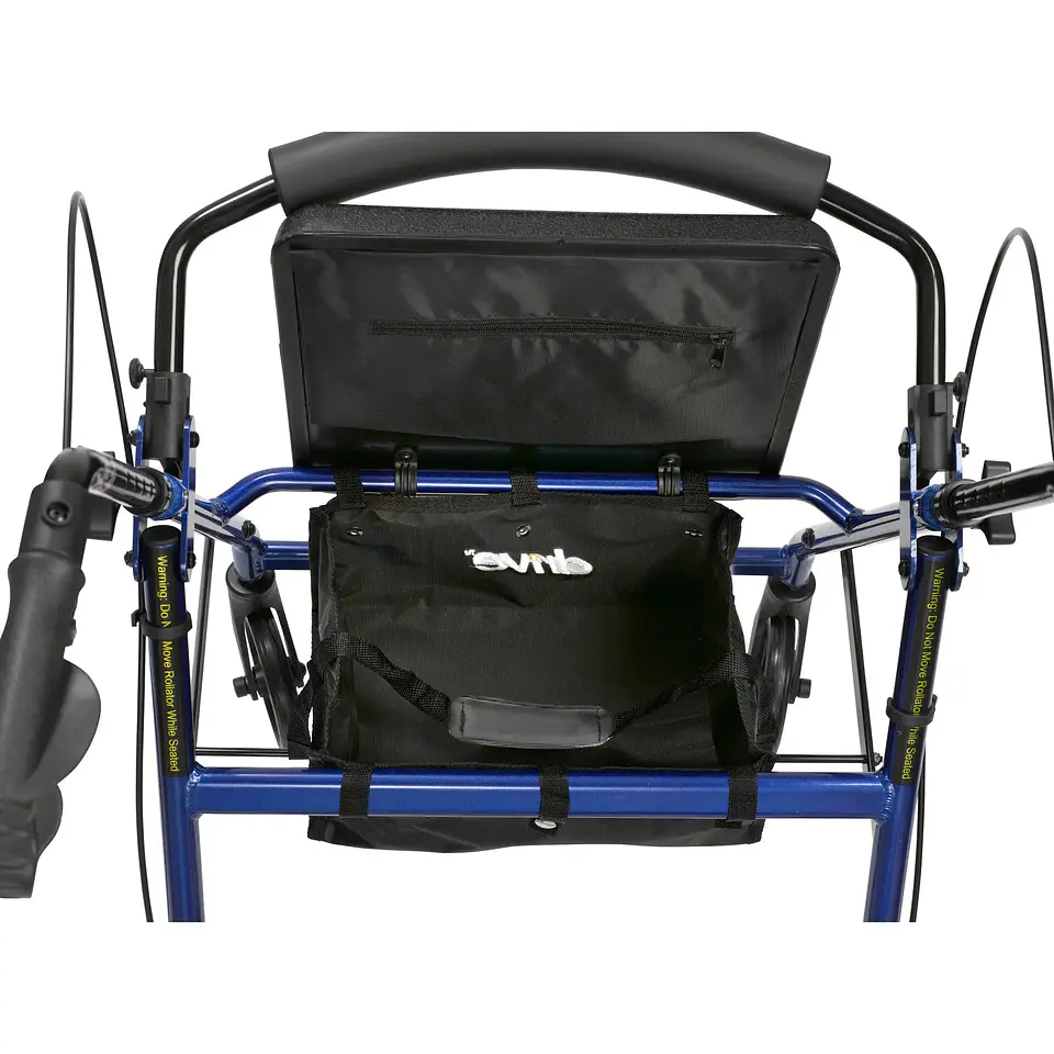 Caminador Drive Medical de 4 ruedas plegables con descansa pies, respaldo extraíble plegable y asiento acolchado, azul. 4