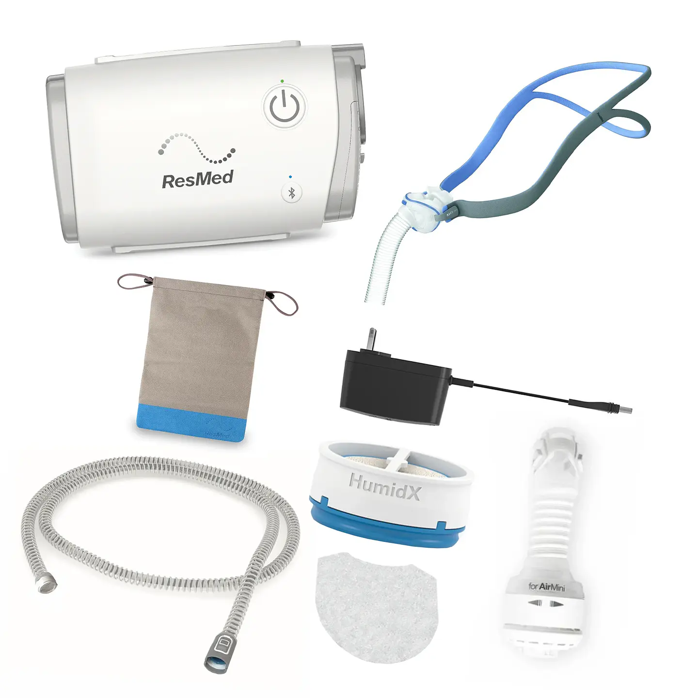 Combo CPAP de viaje AirMini + Máscara AirFit P10 CPAP + Accesorios compatibles. 1