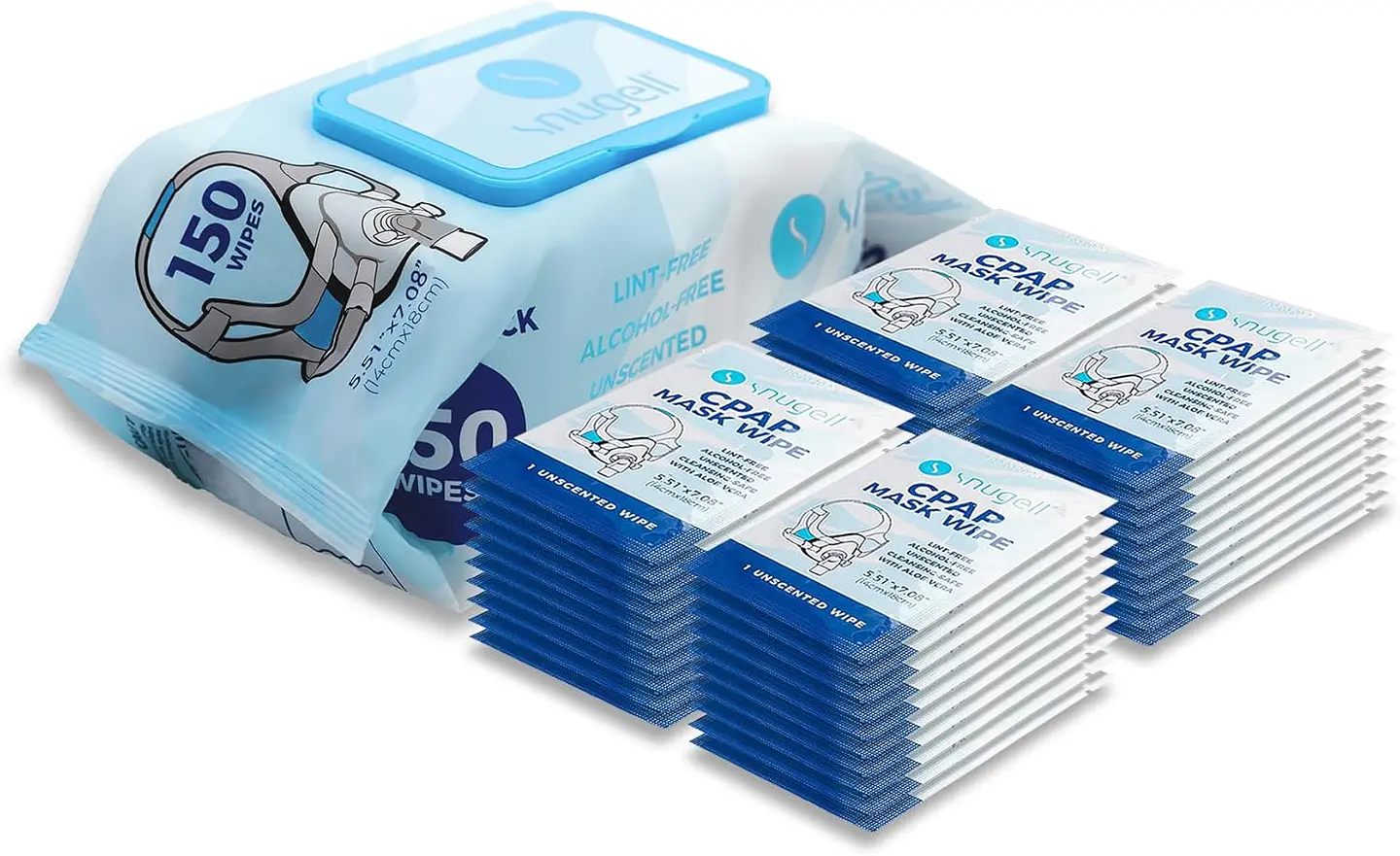 Toallitas Snugell para máscaras CPAP y tubos - Sin perfume paquete jumbo. 1
