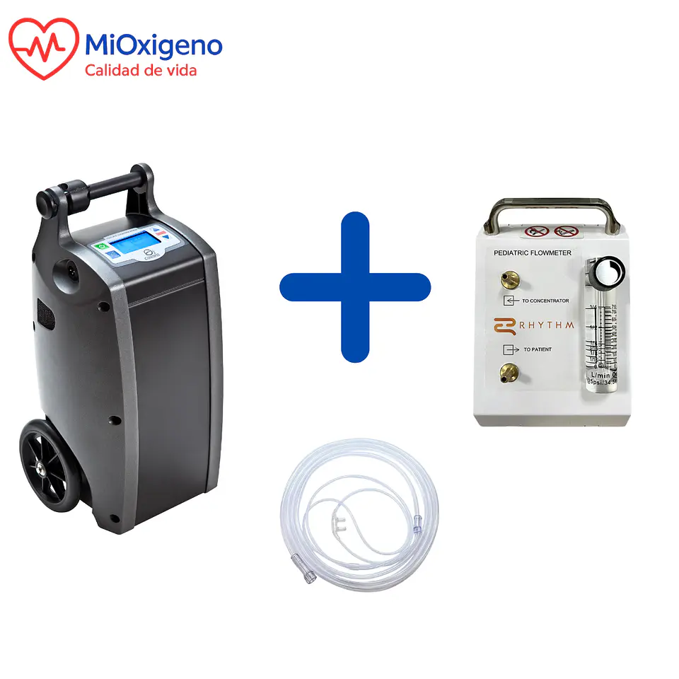 Concentrador de oxigeno portatil  Oxlife Independence nuevo + Medidor de flujo pediátrico Rhythm 1