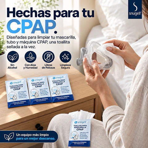 Toallitas Snugell para máscaras CPAP y tubos - Sin perfume paquete individual por 40 unidades