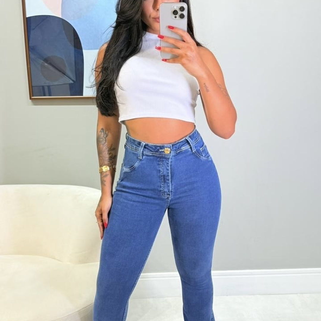 Jeans faja Flare celeste oscuro  1