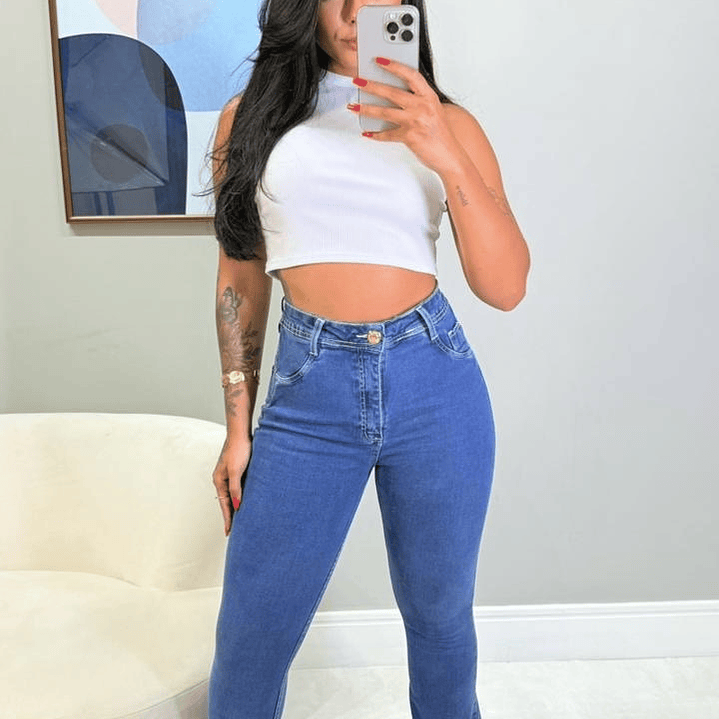 Jeans faja Flare celeste oscuro  1