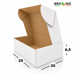 Caja de Cartón Autoarmable Blanca 25x25x8,5 cm (50 unidades)