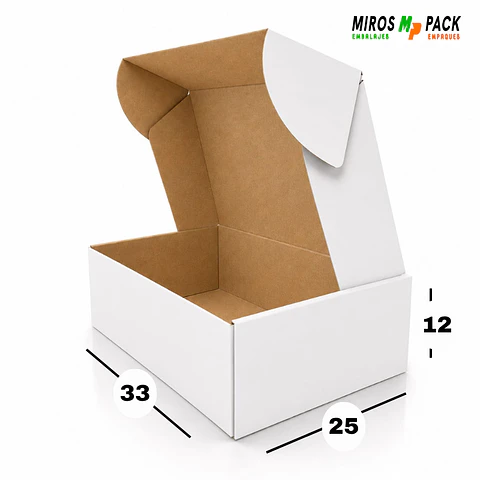 Caja de Cartón Autoarmable Blanca 33x25x12 cm (50 unidades)