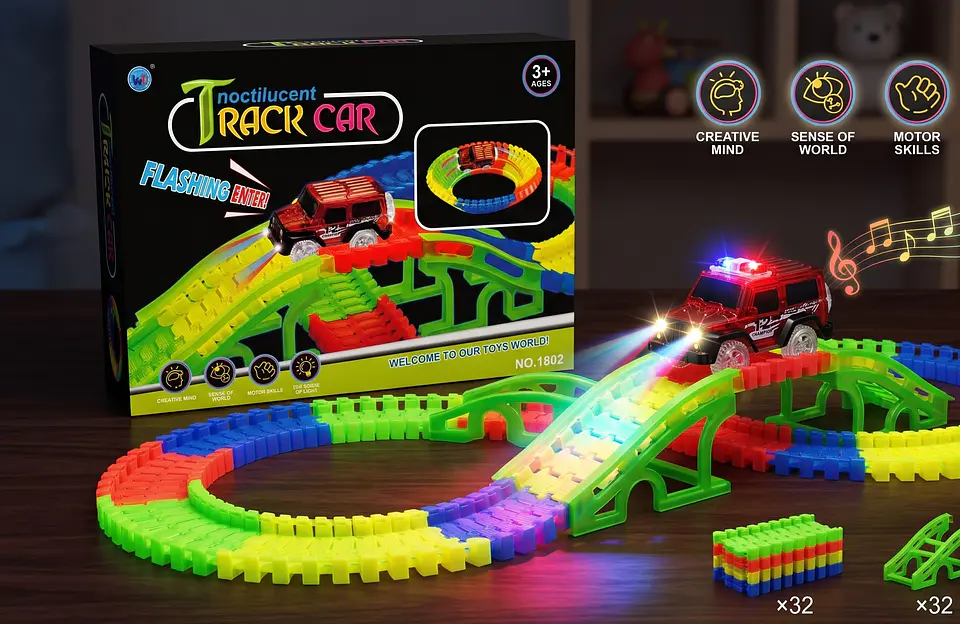 Pista de Carreras Luminosa y Flexible - Noctilucent Track Car (128 Piezas) 3