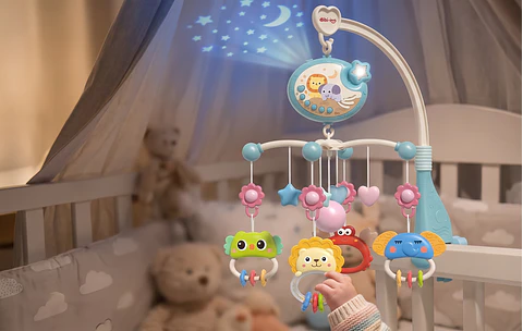 Móvil Musical para Cuna y Proyección de Estrellas  (Color Celeste)