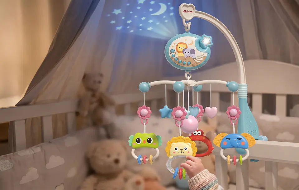 Móvil Musical para Cuna y Proyección de Estrellas  (Color Celeste) 1