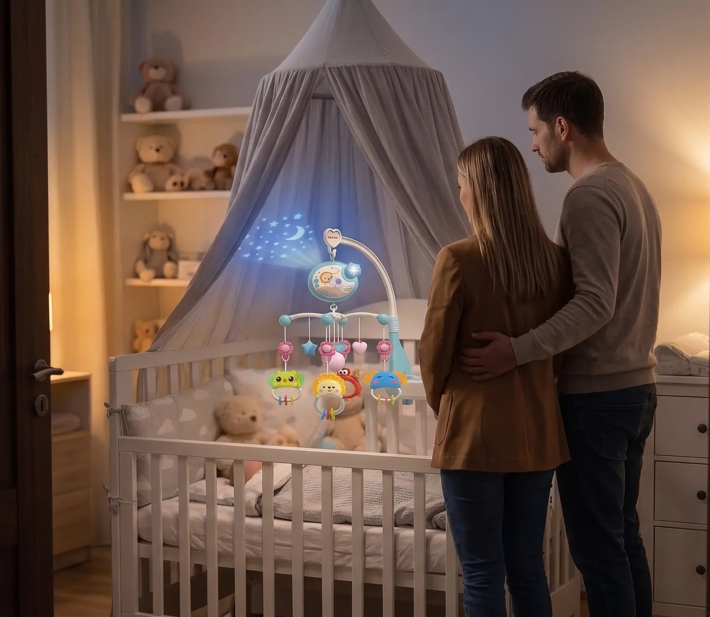 Móvil Musical para Cuna y Proyección de Estrellas  (Color Celeste) 5