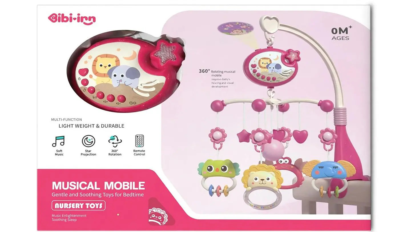 Móvil Musical para Cuna con Proyección Rosado (Baby Crib Mobile) 2