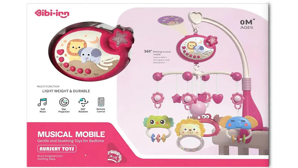 Móvil Musical para Cuna con Proyección Rosado (Baby Crib Mobile) 2