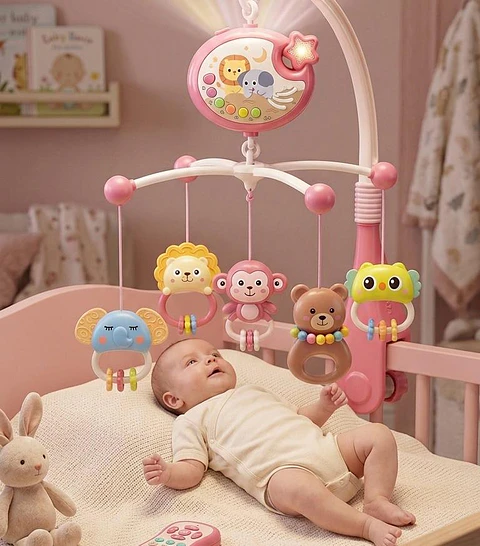 Móvil Musical para Cuna con Proyección Rosado (Baby Crib Mobile)
