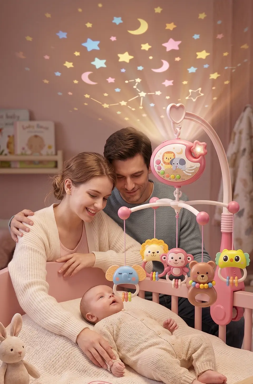 Móvil Musical para Cuna con Proyección Rosado (Baby Crib Mobile) 4