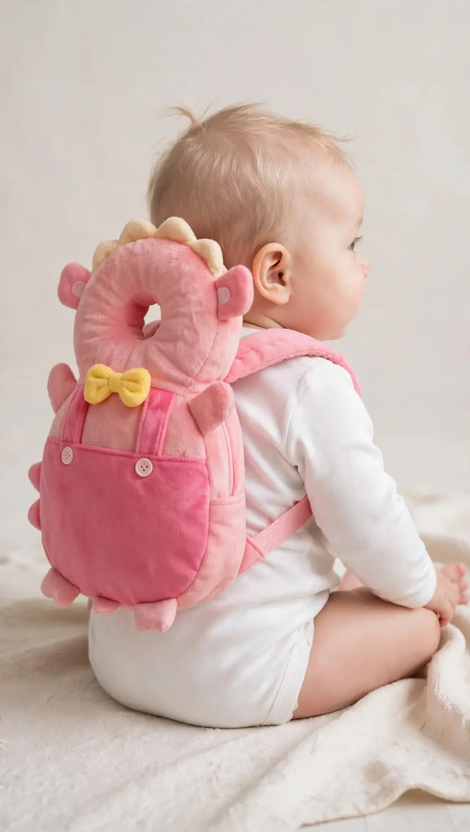 Cojín Protector de Cabeza Anti-Caídas para Bebé (Estilo Peluche Rosa) 2