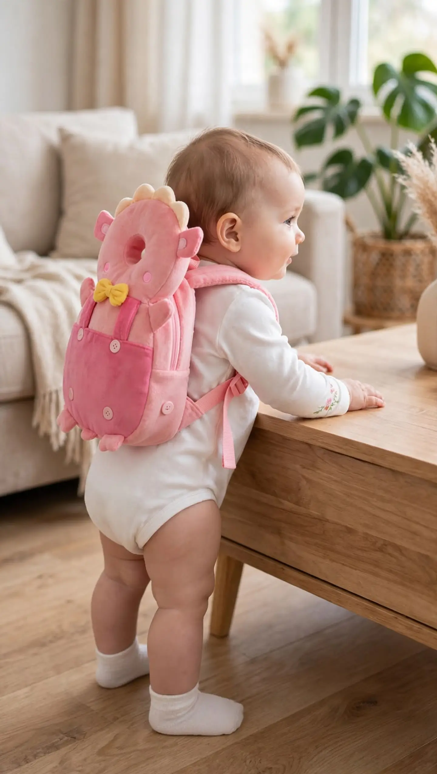 Cojín Protector de Cabeza Anti-Caídas para Bebé (Estilo Peluche Rosa) 6