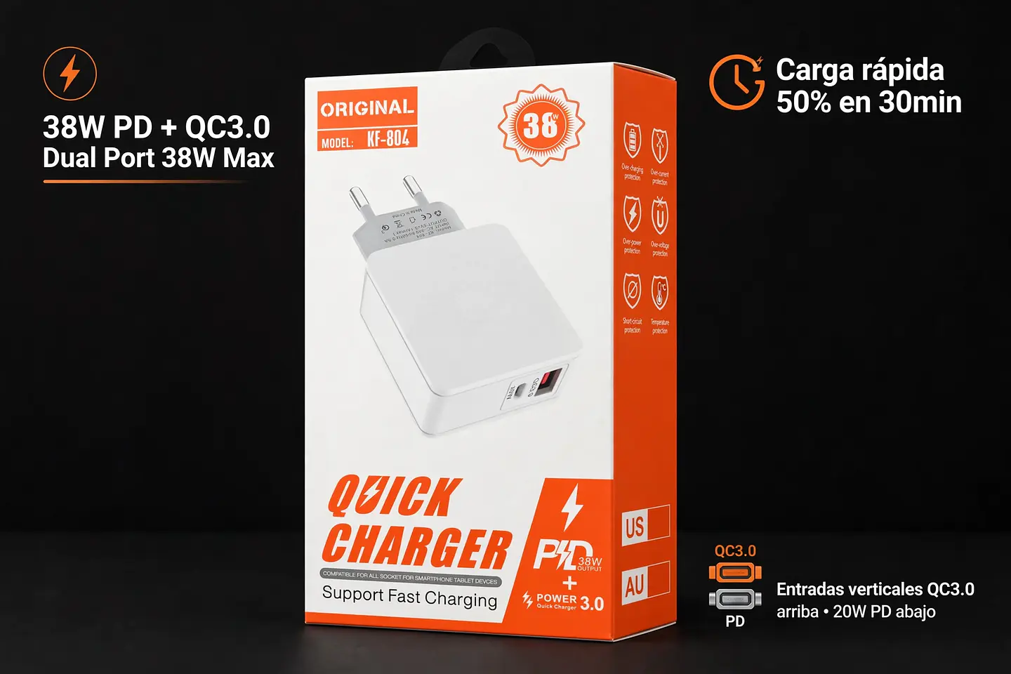 Adactador Cargador Carga Rápida 38W (Tipo A + C) 2