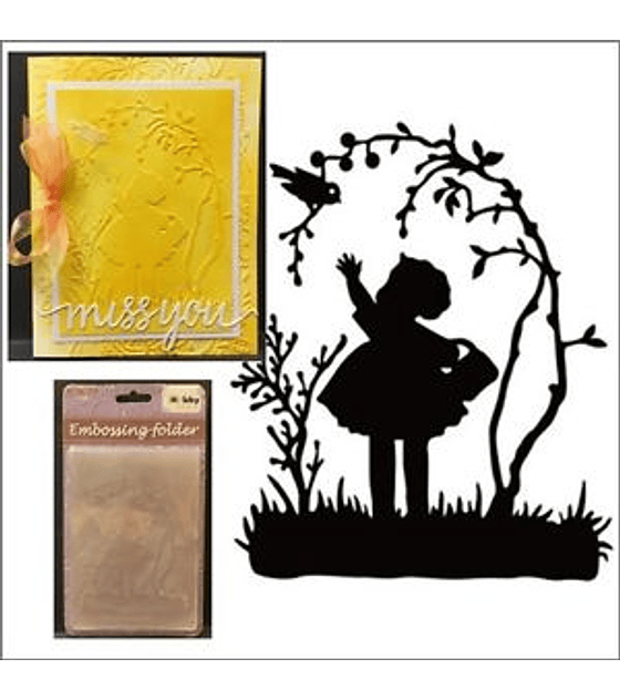 Embossing Folder Little Girl with Bird