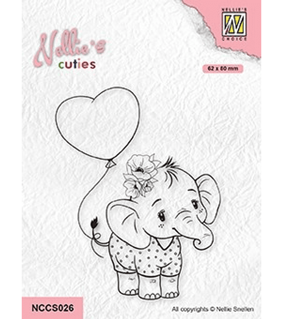 Nellie's Clear Stamp Elephant with Heart Balloon
