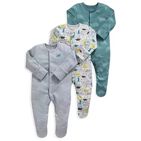 Set 3 Pijamas de Algodón con Pie para Bebé (Enterito)