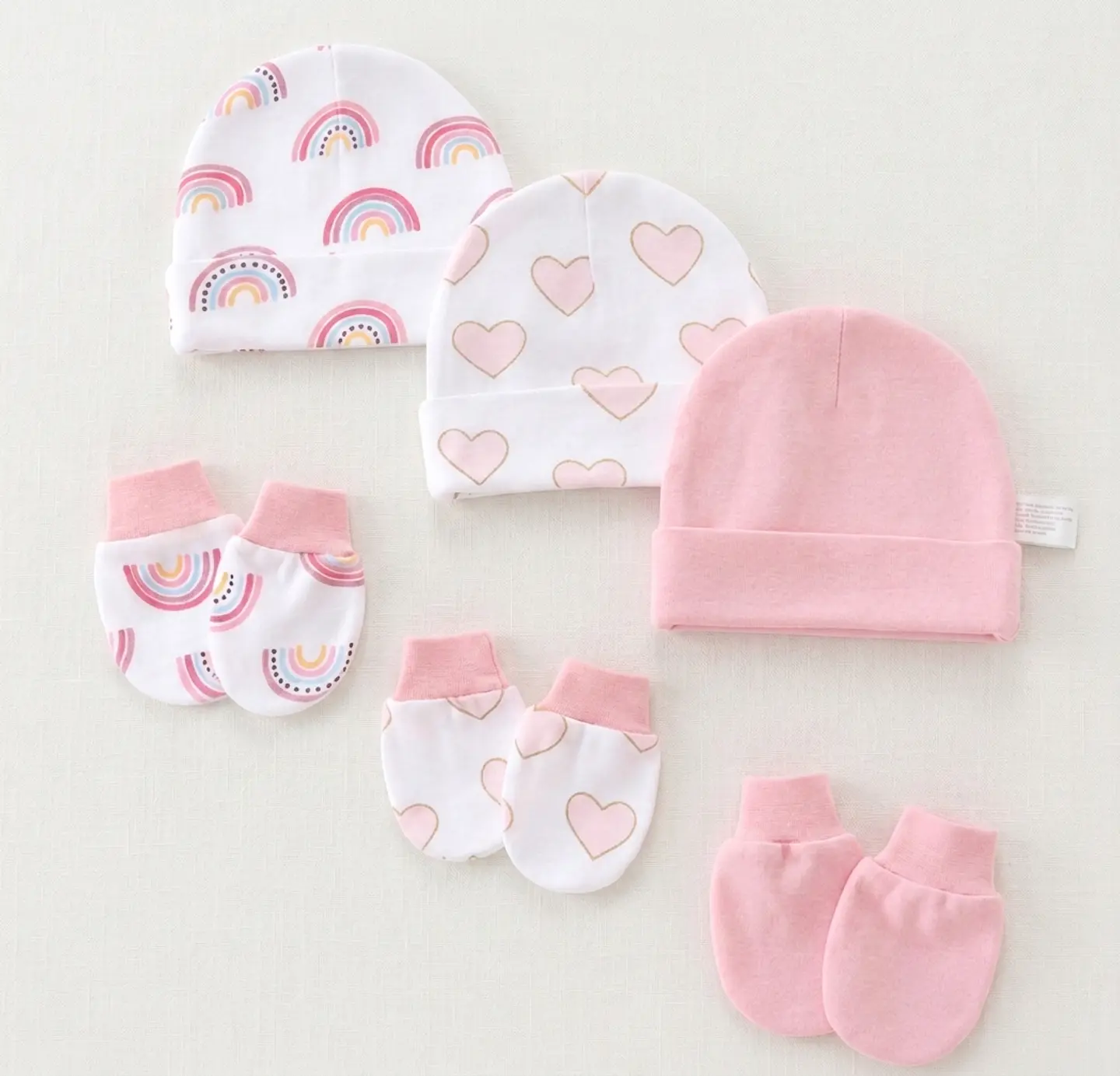 Set 3 Gorros y Mitones de Algodón para Bebé Recién Nacido 6