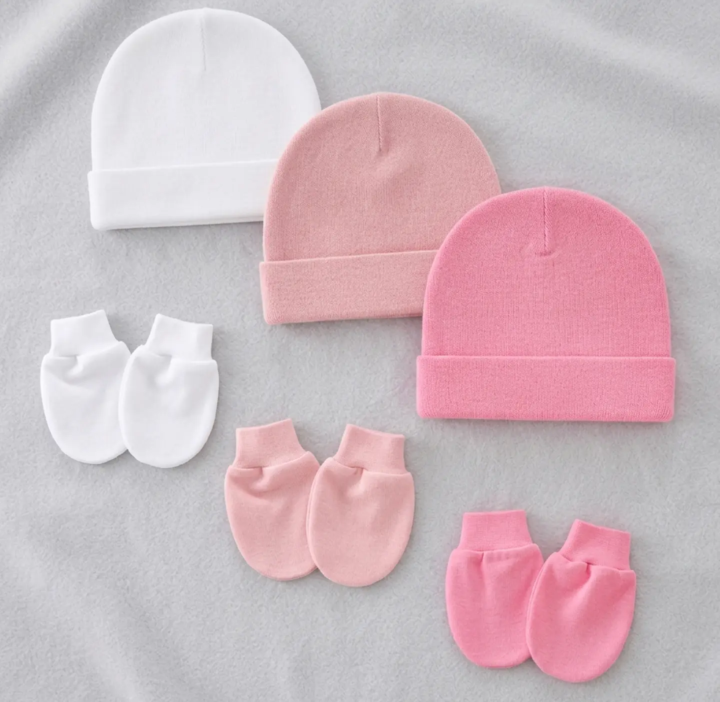 Set 3 Gorros y Mitones de Algodón para Bebé Recién Nacido 5